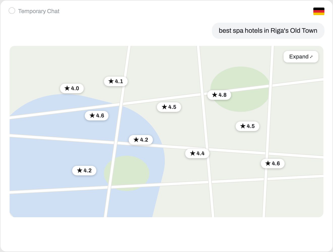 Captured ChatGPT answer screenshot — hotel not mentioned